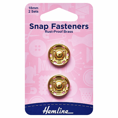 H420.18.G Snap Fasteners: Sew-on: Gold: 18mm: Pack of 2 