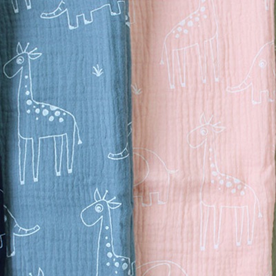 100% Cotton  - EM27-1558 Pink - Giraffe And Elephant Double Gauze