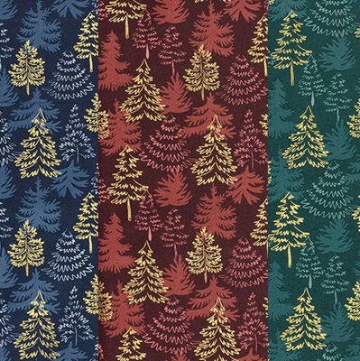 .100% Cotton Print em72228 Christmas Trees Wine/Red - 1m or 0.5m