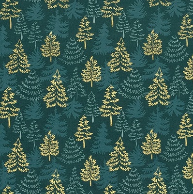 .100% Cotton Print em72228 Christmas Trees Dark Green - 1m or 0.5m