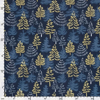 .100% Cotton Print em72228 Christmas Trees Navy - 1m or 0.5m