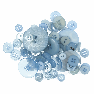 Bag of Craft Buttons: Assorted Light Blue: 50g - B6210\15 - <strong><span style='color: #00ccff;'>RRP £1.50</span></strong> - <strong><span style='color: #ff0000;'>OUR PRICE ONLY 75p</span></strong>
